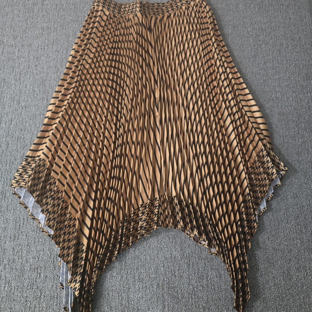Raquel Skirt 1XL Pleated Houndstooth Stripe Handkerchief Hem Maxi Y2K
